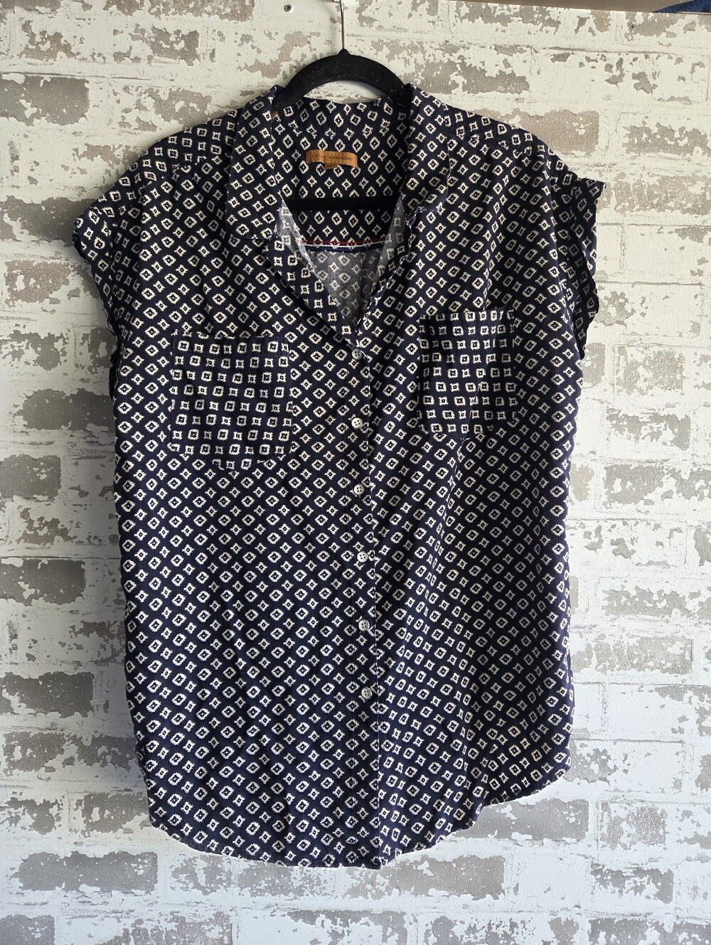 Jacks Girlfriend Navy Geo Print Short Sleeve Button Down Shirt - XXL